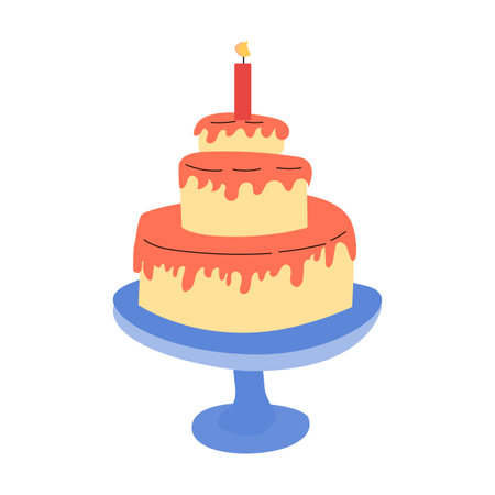 Hand drawn cartoon cake with ganache. Vector illustration isolated. Can used for greeting card,...