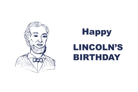 Happy lincoln day banner with portrait in sketch. Vector illustration isolated. Hand drawn portrait of abraham lincoln.のイラスト素材