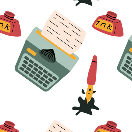 typewrite, author, poetry background. Vector illustration isolated. Retro vintage style. Can used for greeting card, wallpaper, poster, textile.のイラスト素材