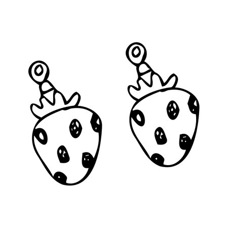 Hand drawn diamond earrings - strawberry doodle vector illustration. Can used for beauty banner for jewellery business, postcard, labels.のイラスト素材