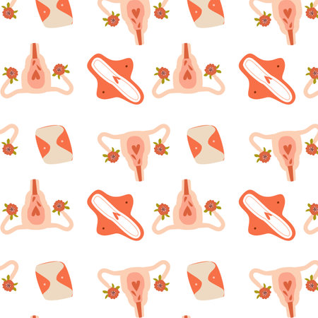woman reproductive systerm and pads vector illustration. Vector illustration of woman healthy hygienic illustrationのイラスト素材