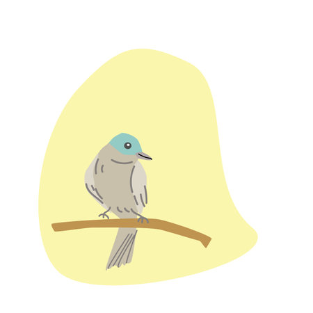 spring bird and birdhouse on yellow background for greeting card, cover design. Vector illustration isolated. Can used for wallpaper, poster, print design for cloth.のイラスト素材