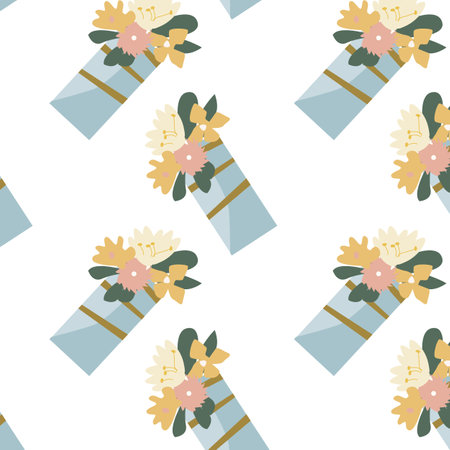 blue vase with flowers pattern - decorative floral background. Vector illustration can used for wrapping paper, textile, fabric design, print for clothes, posters.のイラスト素材