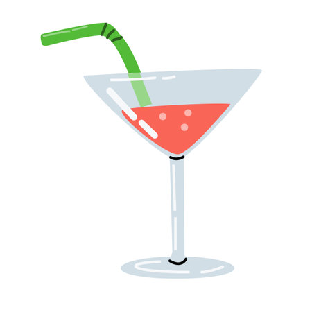 Vector summer beverage glass with straw and drink cocktail isolated. Vector illustration can be used for label. banner, flyer, cards.のイラスト素材