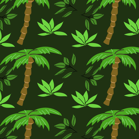 green tropical leaf and palm seamless pattern. Vector illustration can be used for textile. poster, print for t-shirt.のイラスト素材