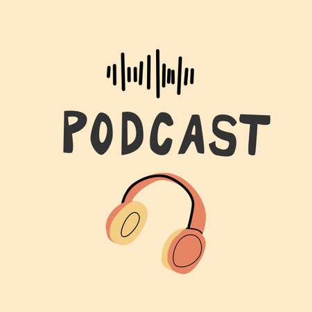 Audio podcast concept background - vector illustration. Vector illustration hand drawn. Can used for broadcasting, podcast banner, cover for social network.のイラスト素材