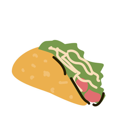 Hand drawn taco vector illustration isolated. Vector illustration can used for banner, card, menu, label.のイラスト素材