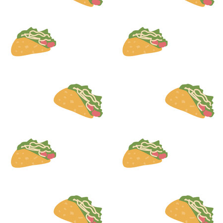 hand drawn taco element seamless pattern. Vector illustration of Mexican foodのイラスト素材