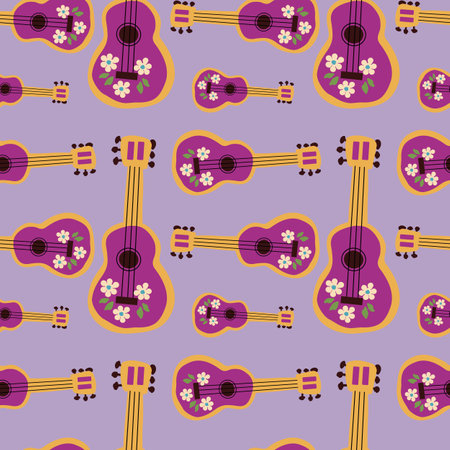 hand drawn Mexican guitar seamless pattern. Vector illustration of Mexican musical instrument backgroundのイラスト素材
