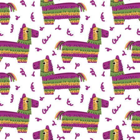hand drawn Mexican horse Pinata seamless pattern. Vector illustration.のイラスト素材