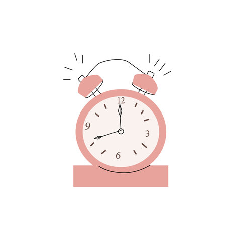 Doodle alarm clock ring cartoon illustration. Vector illustration for education or business concept. Pastel pink color alarm.のイラスト素材