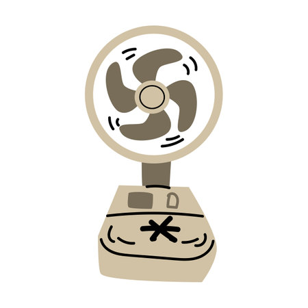 hand drawn simple portable fan - electric appliance. Vector illustration of fan in pastel colors.のイラスト素材