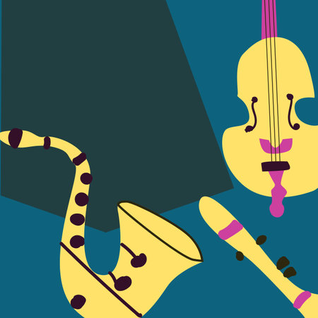 Poster or banner for the jazz festival with music instruments. Perfect for music events, jazz concerts. Vector illustrationのイラスト素材