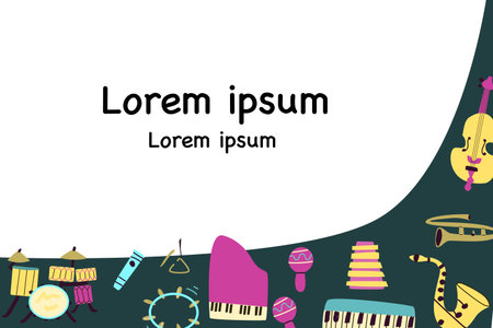Poster or banner for the jazz festival with music instruments. Perfect for music events, jazz concerts. Vector illustrationのイラスト素材