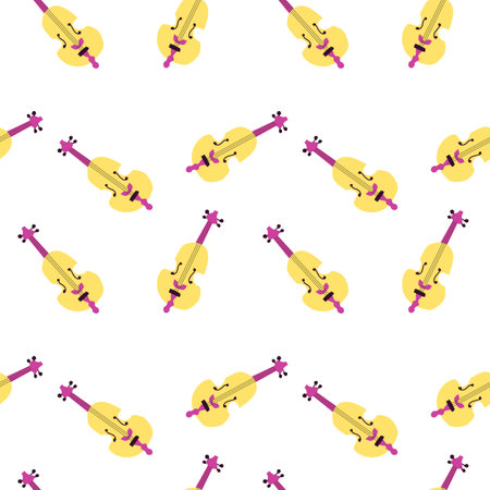Seamless pattern for music festival. Bright background design with musical instruments bassのイラスト素材