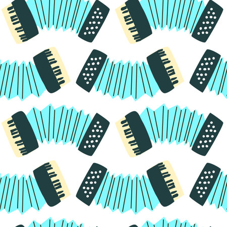 Seamless pattern for music festival. Bright background design with musical instrument accordionのイラスト素材