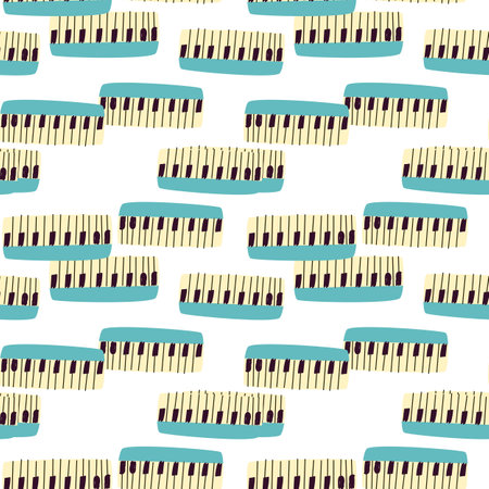 Seamless pattern for music festival. Bright background design with musical instruments synthesizer.のイラスト素材