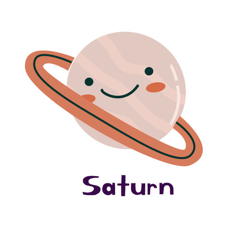 Solar system planet Saturn cartoon cute character with quote. Can used for cover design, poster and card.のイラスト素材