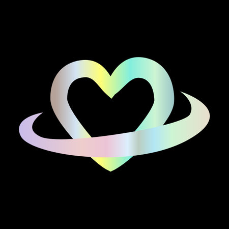 Y2k gradient element, 2000s sticker space heart with hologram, vector futuristic style, trendy chrome shape. Abstract aesthetic retro element.のイラスト素材