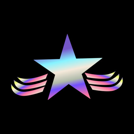 Y2k gradient element, 2000s sticker star with hologram, vector futuristic style, trendy chrome shape. Abstract aesthetic retro element.のイラスト素材