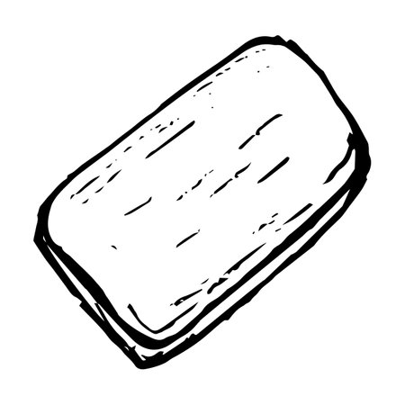 Hand drawn sketch style cutting wooden board. Rectangular board with handle. Top view. Kitchen equipments vintage vector illustration. Isolated on white background. Engraving illustration.のイラスト素材