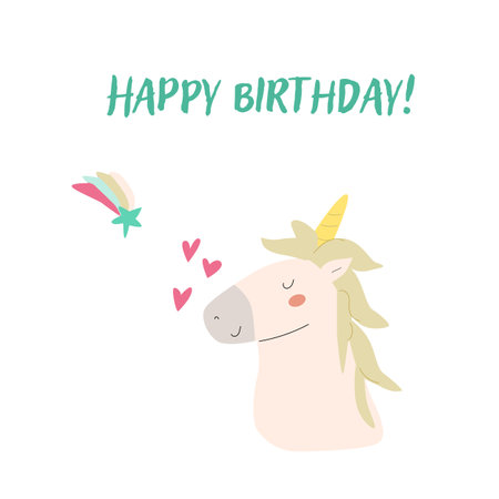 Children's birthday card template. Celebration design for anniversary. Cute animal with gift.のイラスト素材