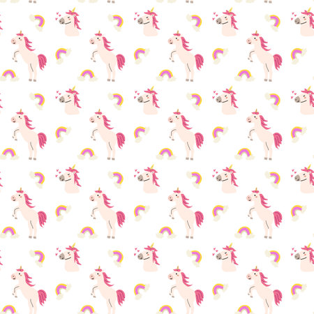 Cute unicorn seamless pattern for textile. Childish magic characters background. Childrens fairy and magic pattern.のイラスト素材