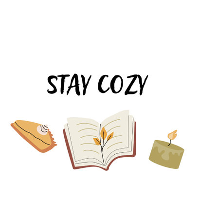 Autumn fall card template with seasonal leaves and items. Celebration design with hand drawn cozy and harvest elements.のイラスト素材