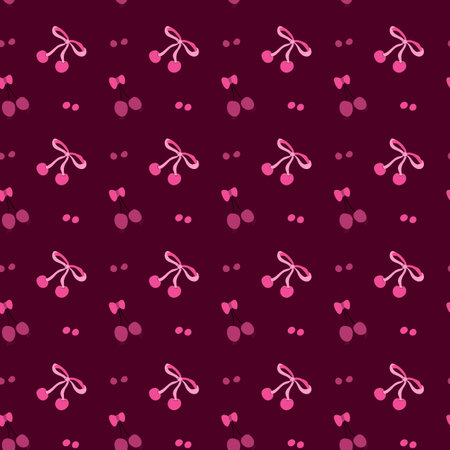 Cute childrens fashion background. Bows and berry pattern with strawberry or cherry. Romantic decoration for girls clothes, summer kitchen towels.のイラスト素材