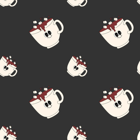 Happy new year pattern with y2k elements. Groovy characters background with santa, snow ball, xmas tree, gifts. Christmas groovy hippie pattern with retro characters in 60s, 70s, y2k styleのイラスト素材