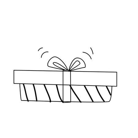 doodle gift box icon. Hand drawn style. Outline vector illustration of party present box with bow.のイラスト素材