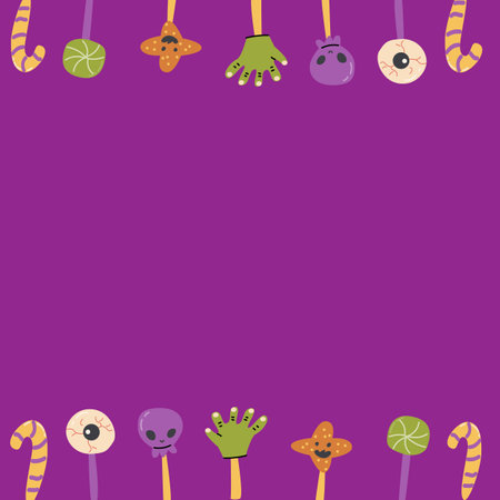 Halloween cute frame or border with funny spooky candy, lollipops,のイラスト素材