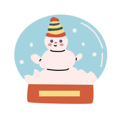 Snow globe. Magic Christmas ball - flat cartoon glass ball with toys snowman. Vector illustrationのイラスト素材