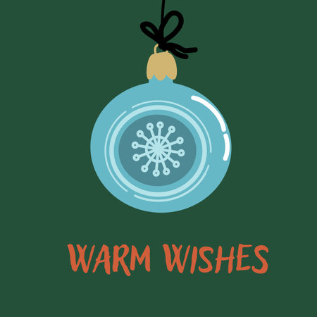 Cute xmas greeting card with ornate bauble and festive decorations. Hand drawn vector illustration. Flat design.のイラスト素材