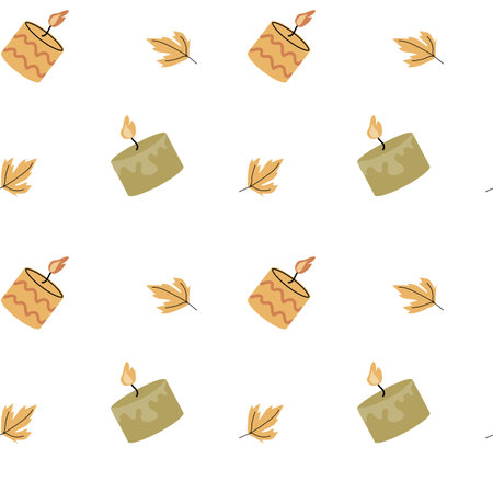 Autumn fall thanksgiving day seamless pattern with cute leaves, things, pumkins. Harvest decoration design. Square background with leaves, acorns, nuts.のイラスト素材