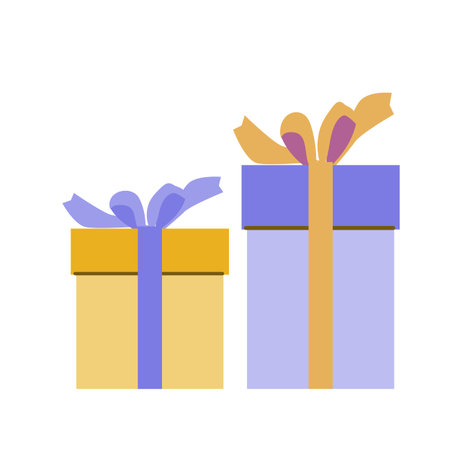 Colorful gift boxes with ribbons: minimalist festive design.のイラスト素材