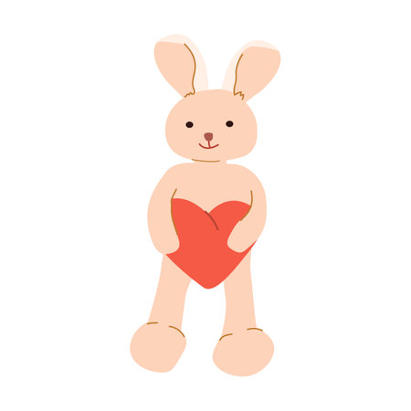 Cute cartoon bunny holding heart love and friendship theme.のイラスト素材
