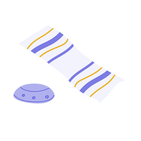 Jewish traditions: kippah and tallit with blue and yellow stripes.のイラスト素材