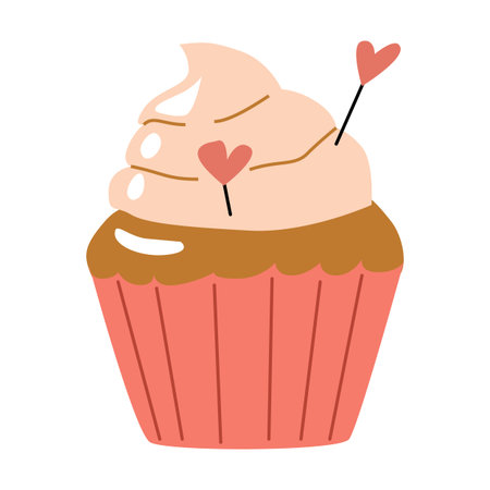 Cute cupcake with heart toppers: celebration dessert art design.
