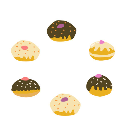 Colorful assorted donuts with frosting and sprinkles.のイラスト素材