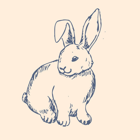 Happy easter graphic ink hare. Hand drawn outline sketch of bunny. Pencil drawing art of rabbit.のイラスト素材