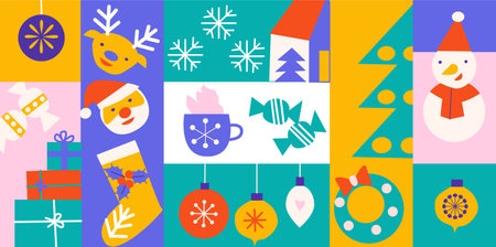 Colorful holiday festivities: christmas symbols and decorations for seasonal cheer.のイラスト素材