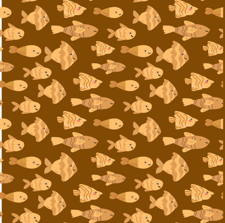 Cute cartoon fish pattern on brown background.のイラスト素材