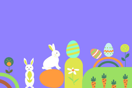 Colorful happy easter geometric design with bunnies and eggs for festive decor.のイラスト素材