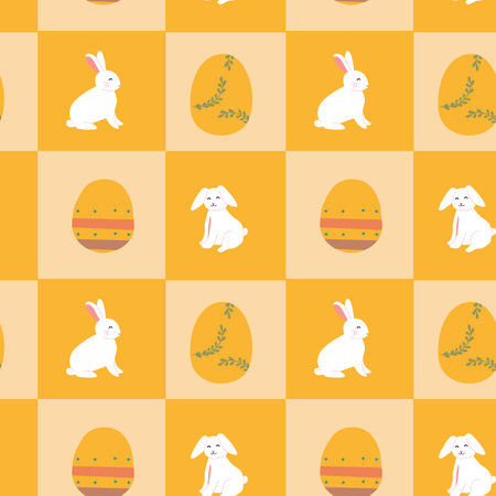 Happy easter geometric pattern with eggs and rabbits for festive design.のイラスト素材