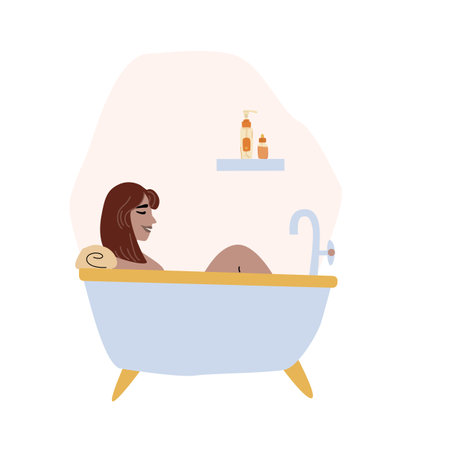 Self care concept woman relaxing in a bathtub embracing self love and tranquility.の写真素材
