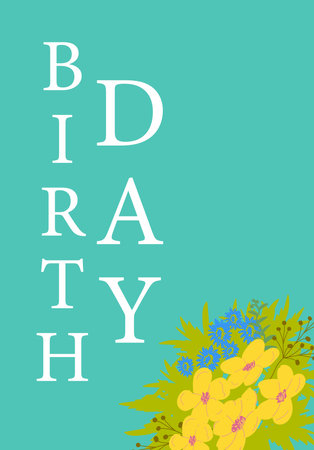 Vertical birthday greeting card with floral design on turquoise background.のイラスト素材