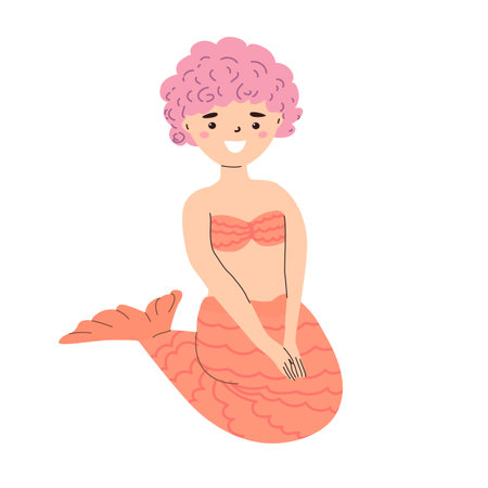 Cute mermaid isolated. Creative childish underwater creature. Great for fabric, textile. Vector Illustration in pastel colors.のイラスト素材