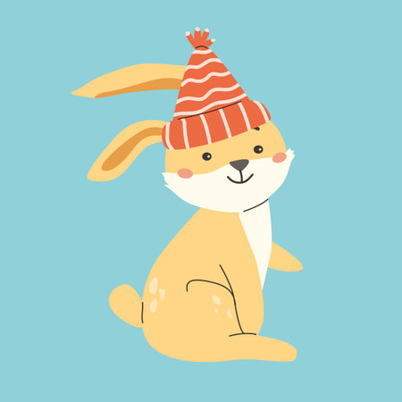 Cute forest animals with rabbit in winter hat illustration.のイラスト素材