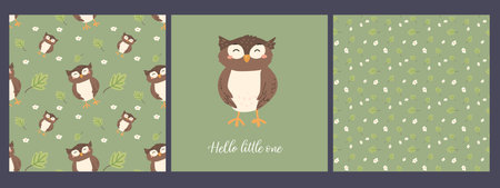 Cute forest animals pattern design with owls for nursery decor and crafts.のイラスト素材